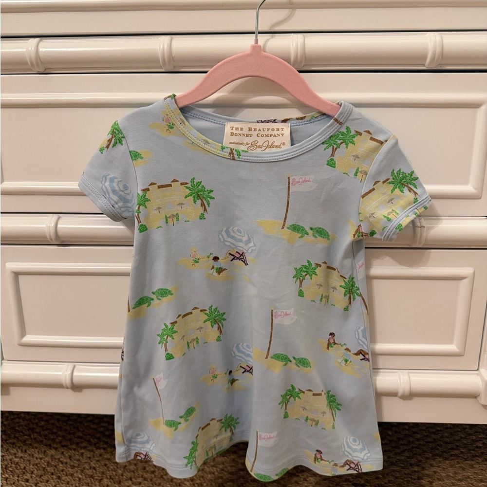 The Beaufort Bonnet Company Light Blue Tropical Print Girls Casual Dress - Picture 2 of 3
